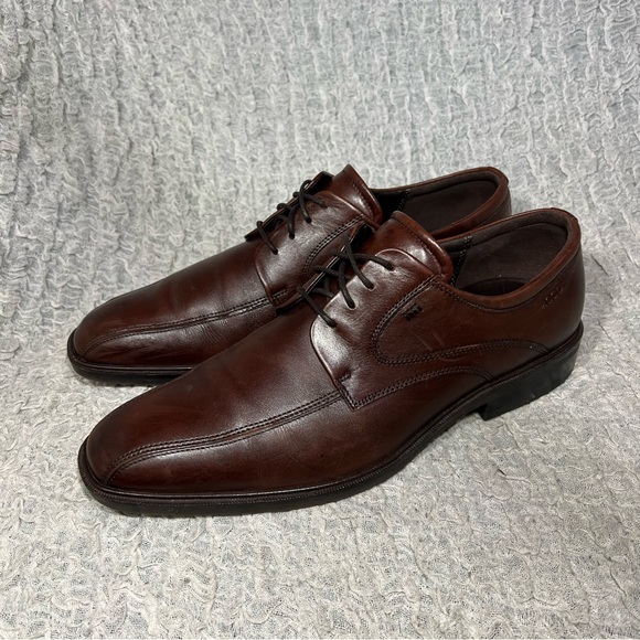 ECCO Men’s 45 / US 11-11.5 Brown Leather Illinois Bicycle Toe Oxford Derby Shoes - Picture 1 of 5